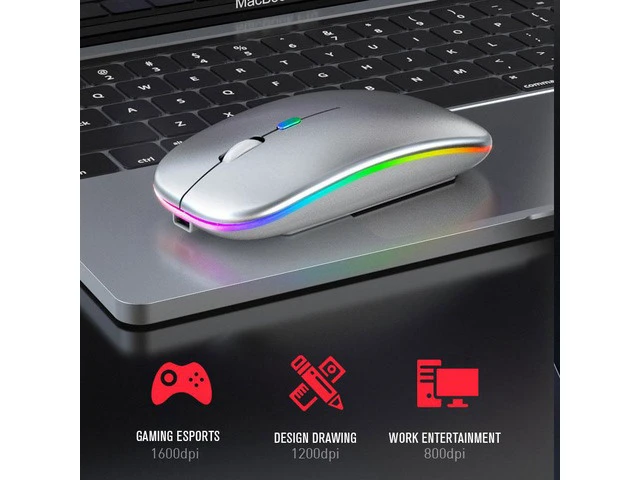 Alt view image 5 of 6 - Bluetoooth 5.0 Wireless Mouse With USB Rechargeable RGB Light For Laptop Computer PC Macbook Gaming Mouse 2.4GHz 1600DPI(White)