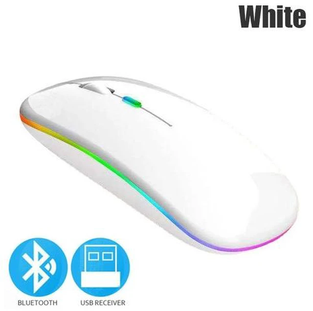 Main image of Bluetoooth 5.0 Wireless Mouse With USB Rechargeable RGB Light For Laptop Computer PC Macbook Gaming Mouse 2.4GHz 1600DPI(White)