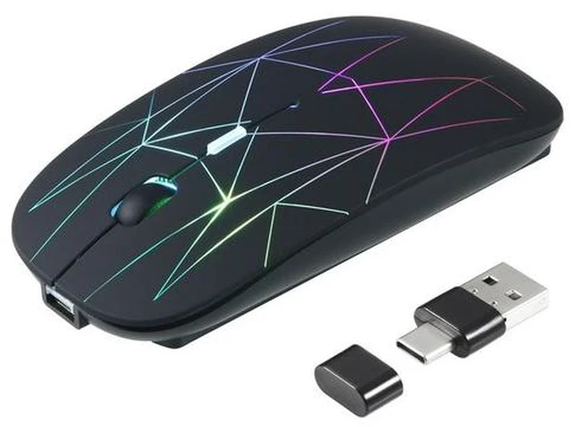 Main image of 2.4G Wireless Mouse LED Rechargeable Slim Silent Mouse with USB and Type C 2 in 1 Receiver for Computers Laptops Black
