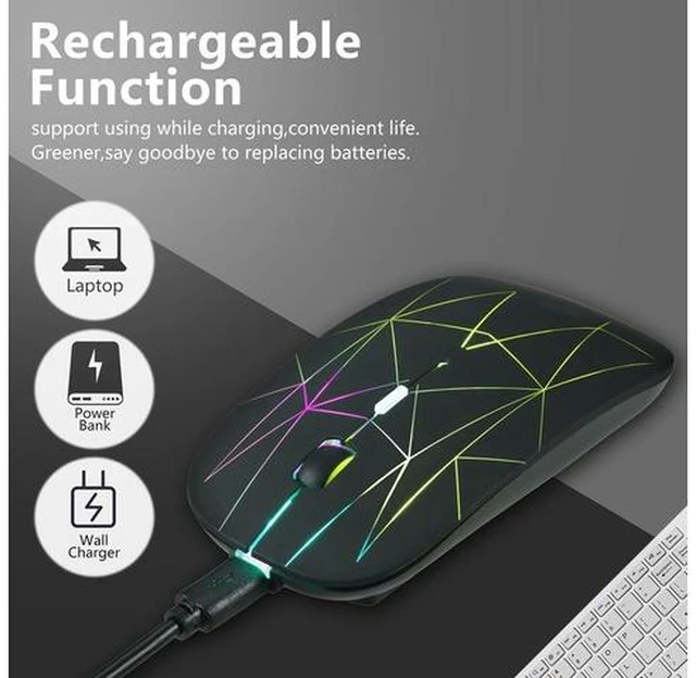 Alt view image 2 of 6 - 2.4G Wireless Mouse LED Rechargeable Slim Silent Mouse with USB and Type C 2 in 1 Receiver for Computers Laptops Black