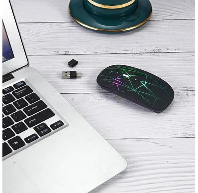Alt view image 3 of 6 - 2.4G Wireless Mouse LED Rechargeable Slim Silent Mouse with USB and Type C 2 in 1 Receiver for Computers Laptops Black