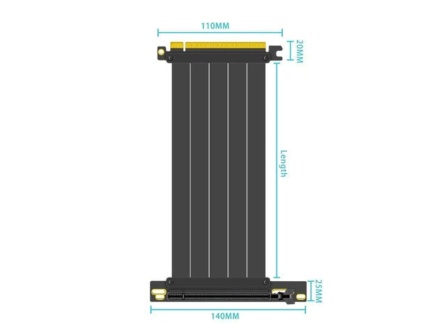 Alt view image 2 of 5 - GLOTRENDS PCIe 4.0 X16 GPU Riser Cable Length 200mm, Female 90 Degree Angle, Compatible with Gen 4 GPUs, Such as RTX4090-RTX3060, RX7900, RX6950XT-RX6500XT,etc (PCIE40-X16-200MM-90D)