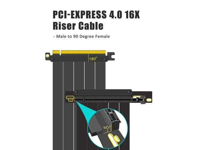 Alt view image 4 of 5 - GLOTRENDS PCIe 4.0 X16 GPU Riser Cable Length 200mm, Female 90 Degree Angle, Compatible with Gen 4 GPUs, Such as RTX4090-RTX3060, RX7900, RX6950XT-RX6500XT,etc (PCIE40-X16-200MM-90D)