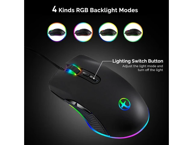 Alt view image 3 of 6 - 3200 DPI USB Gaming Mouse Computer Wried Optical Mice for PC Gamer RGB 4 Backlight Breathing LED, Black USB Model