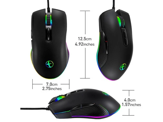 Alt view image 5 of 6 - 3200 DPI USB Gaming Mouse Computer Wried Optical Mice for PC Gamer RGB 4 Backlight Breathing LED, Black USB Model