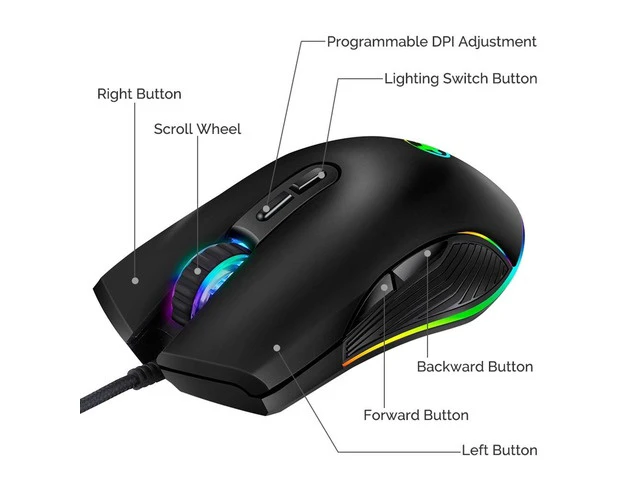 Alt view image 4 of 6 - 3200 DPI USB Gaming Mouse Computer Wried Optical Mice for PC Gamer RGB 4 Backlight Breathing LED, Black USB Model