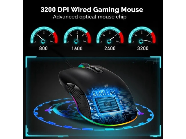 Alt view image 6 of 6 - 3200 DPI USB Gaming Mouse Computer Wried Optical Mice for PC Gamer RGB 4 Backlight Breathing LED, Black USB Model