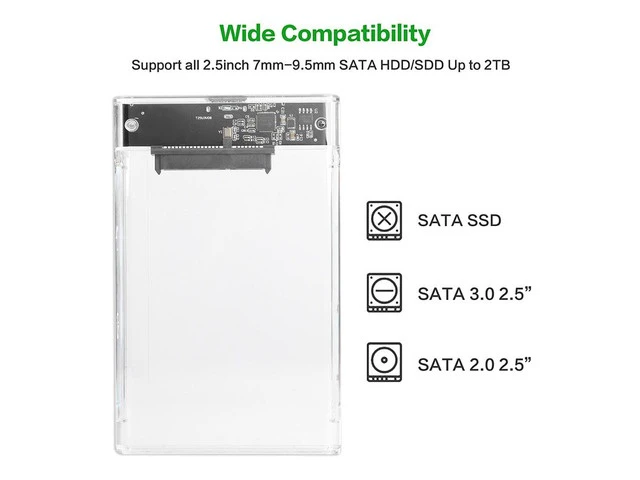 Alt view image 4 of 6 - Transparent Plastic 2.5 inch HDD SSD Case Enclosure SATA III to USB 3.0 Hard Drive Disk Box Enclosure