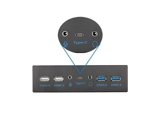 Alt view image 4 of 4 - 5.25 Inch Front Panel 7 Ports USB Hub w/ HD Audio & Microphone, USB 3.2 Gen 2(10Gbps) Type-C,2 x USB 3.0 & 2 x USB 2.0 ,3.5mm Audio & Mic ,USB Motherboard Header to PC Case Expansion Adapter