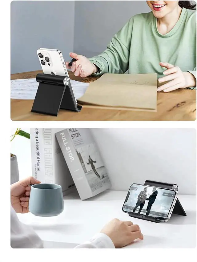 Alt view image 7 of 7 - Cell Phone Stand Holder for Desk Adjustable Compatible with iPhone 13 12 Pro Max 11 SE XS XR 8 Plus 6 7 Samsung Galaxy Note20 S20 S10 S9 S8 Android Smartphone Mobile Phone Dock Foldable, Black