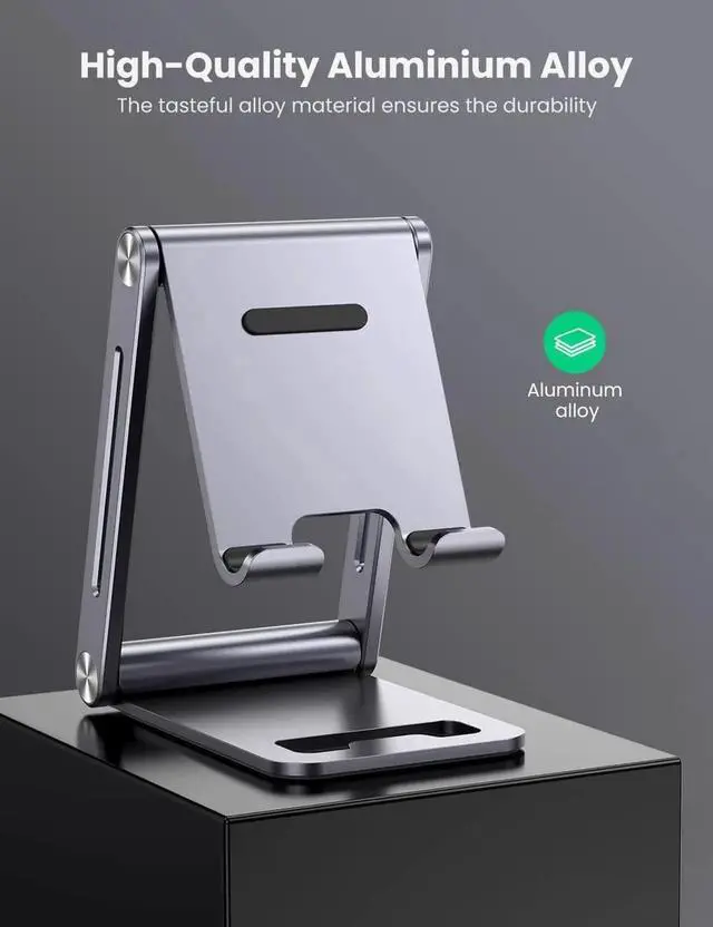 Alt view image 5 of 7 - Cell Phone Stand Desk Adjustable Aluminum Mobile Phone Holder Compatible for iPhone 13 12 Pro Max, iPhone 11 X SE XS XR 8 Plus 6 7 6S Samsung Galaxy Note20 S20 S10 S9 S8 S7 Smartphone Foldable