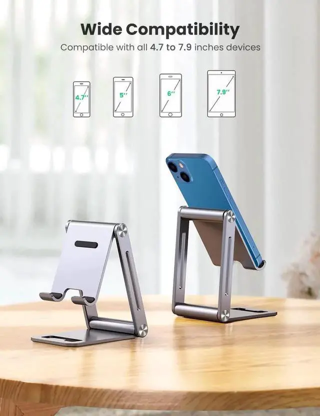 Alt view image 4 of 7 - Cell Phone Stand Desk Adjustable Aluminum Mobile Phone Holder Compatible for iPhone 13 12 Pro Max, iPhone 11 X SE XS XR 8 Plus 6 7 6S Samsung Galaxy Note20 S20 S10 S9 S8 S7 Smartphone Foldable