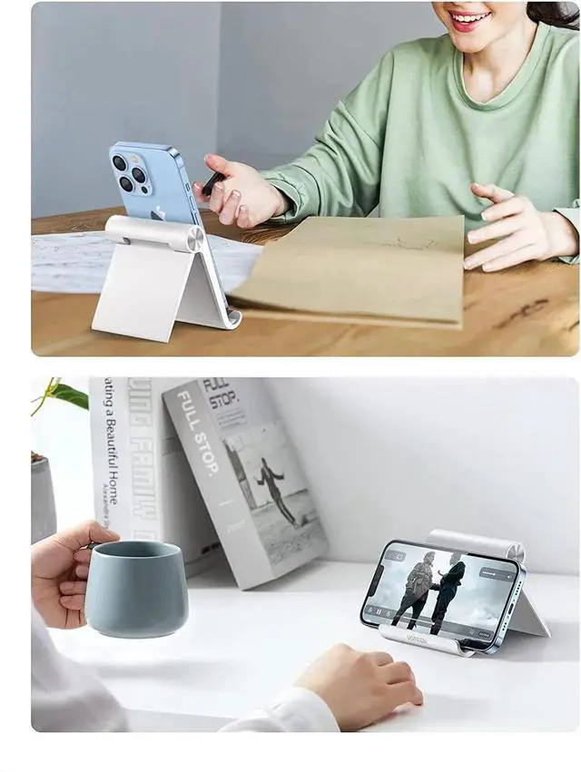 Alt view image 7 of 7 - Cell Phone Stand Holder for Desk Adjustable Compatible for iPhone 13 12 Pro Max 11 SE XS XR 8 Plus 6 7 Samsung Galaxy Note20 S20 S10 S9 S8 Android Smartphone Mobile Phone Dock Foldable White