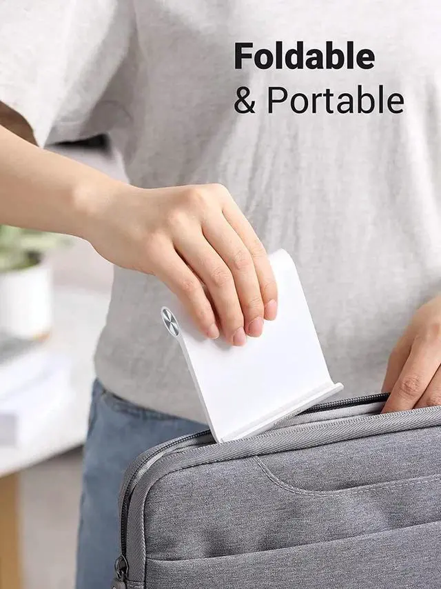 Alt view image 5 of 7 - Cell Phone Stand Holder for Desk Adjustable Compatible for iPhone 13 12 Pro Max 11 SE XS XR 8 Plus 6 7 Samsung Galaxy Note20 S20 S10 S9 S8 Android Smartphone Mobile Phone Dock Foldable White