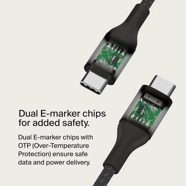 Alt view image 2 of 7 - BoostCharge USB C to USB C Cable - Fast-Charging Power Cable with Braided Nylon Cord, Anodized Aluminum Head - 240W Power Delivery - Universal Compatibility - 3.3 or 6.6ft Length