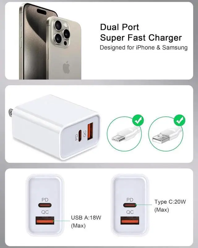 Alt view image 2 of 7 - Charger Block, USB C Fast Charging Block Usbc Wall Charger Dual Port USB & Type C Multi Ports USB Plug Outlet for iPhone Samsung Quick Charge Box Power Delivery Cube Adapter Cargador Brick
