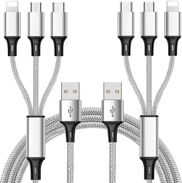 Main image of Multi Charging Cable (2Pack 5FT) Multi USB Charger Cable Aluminum Nylon 3 in 1 Universal Multiple Charging Cord with Type-C/Micro USB Connectors for Most Phones & Tablets (Charging Only)