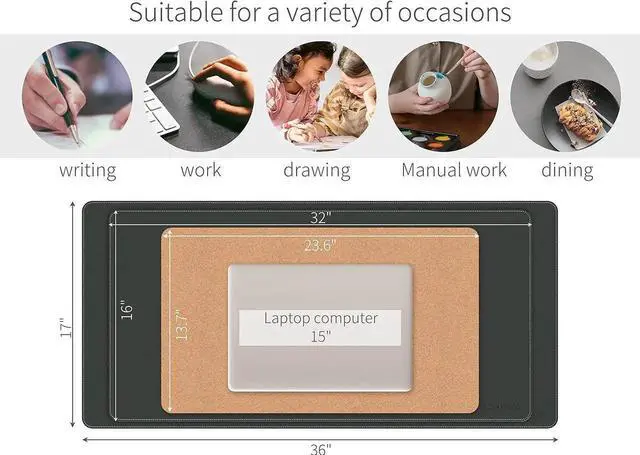 Alt view image 2 of 7 - Dual-Sided Mouse Pad Natural Cork & PU Leather Large Desk Pad for Office and Home Work Desk Protector Non-Slip Waterproof Easy Clean (Black 36x17)
