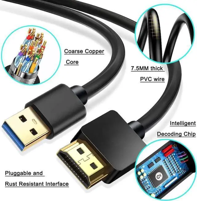 Alt view image 7 of 7 - USB to HDMI Adapter Cable 6.6FT USB to HDMI Cable Male to Male Full 1080P HD Display Cable Audio Video Converter Cord for PC/Laptop to Monitor/HDTV/Projector Supports Windows 7/8/10 Mac OS