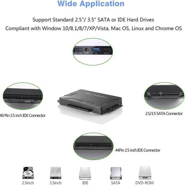 Alt view image 7 of 7 - USB 3.0 to Sata/IDE Adapter Converter Hard Driver Adapter for2.5"/3.5" SATA HDD/SSD & IDE HDD Converter Power Switch Support 4TB