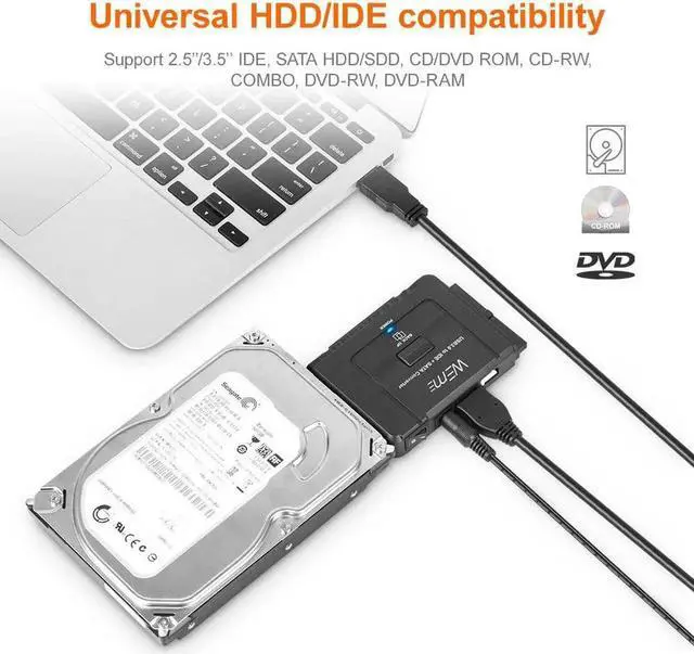 Alt view image 5 of 7 - USB 3.0 to SATA IDE Adapter with Universal 2.5 3.5 Hard Drive Disk Converter for HDD SSD and IDE HDD Support 12TB and One-Touch Backup Include 12V 2A Power Adapter and USB 3.0 Cable for Laptop