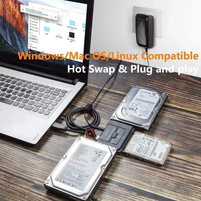 Alt view image 3 of 7 - USB 3.0 to SATA IDE Adapter with Universal 2.5 3.5 Hard Drive Disk Converter for HDD SSD and IDE HDD Support 12TB and One-Touch Backup Include 12V 2A Power Adapter and USB 3.0 Cable for Laptop