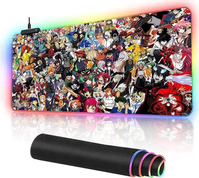 Main image of RGB Mouse Pad Japanese Anime Characters Crossover Custom Mousepad with Non-Slip Rubber Base,Large Gaming Desk Pad,LED Light Edges Mouse Mat,Computer Keyboard and Mice Pads for Office Game,35.4x15.