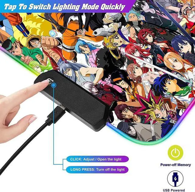 Alt view image 3 of 7 - RGB Mouse Pad Japanese Anime Characters Crossover Custom Mousepad with Non-Slip Rubber Base,Large Gaming Desk Pad,LED Light Edges Mouse Mat,Computer Keyboard and Mice Pads for Office Game,35.4x15.