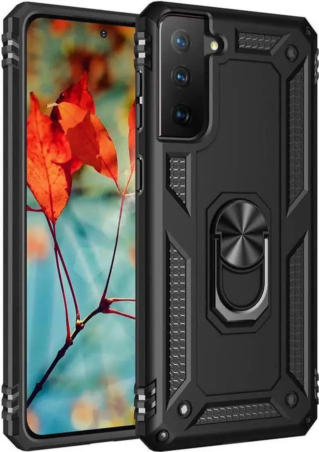 Main image of Military Grade Drop Impact for Samsung Galaxy S21 Plus Case Galaxy S21 Plus 5G Case 360 Metal Rotating Ring Kickstand Holder Armor Heavy Duty Shockproof Case for Galaxy S21 Plus Phone Case (Black)