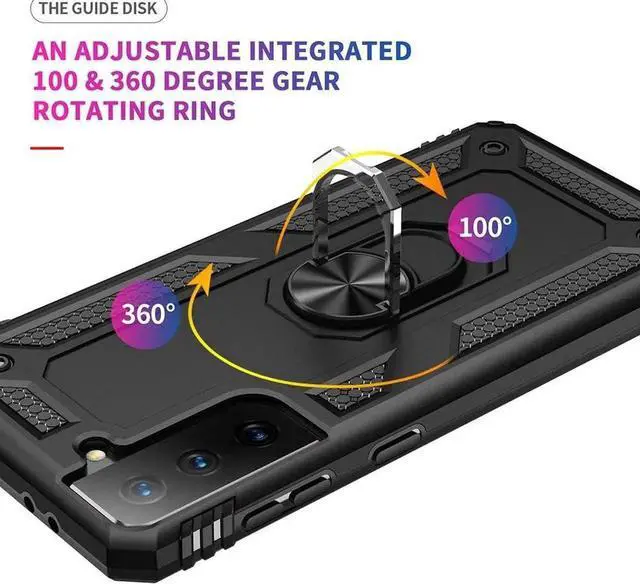 Alt view image 2 of 7 - Military Grade Drop Impact for Samsung Galaxy S21 Plus Case Galaxy S21 Plus 5G Case 360 Metal Rotating Ring Kickstand Holder Armor Heavy Duty Shockproof Case for Galaxy S21 Plus Phone Case (Black)