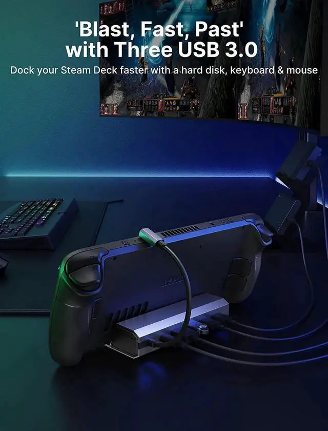 Alt view image 2 of 7 - JSAUX Docking Station for Steam Deck/ROG Ally, 6-in-1 Steam Deck Dock with HDMI 2.0 4K@60Hz, Gigabit Ethernet, 3 USB-A 3.0 and 100W USB-C Charging Port, Compatible with Steam Deck OLED-HB0603