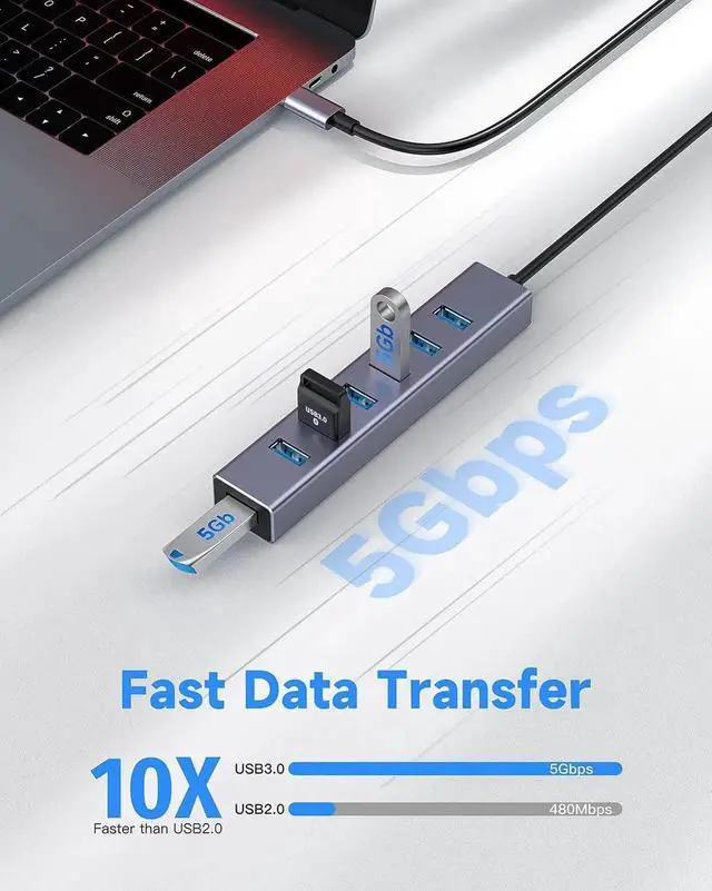 Alt view image 4 of 7 - USB C to USB Hub, 8 Ports USB 3.0 Adapter with 7 USB 3.0 Data Ports,USB C Splitter with USB C 5V/3a Extra Power, 7.9IN/20CM Main Cable USB HUB, USB Extension for Laptop and PC