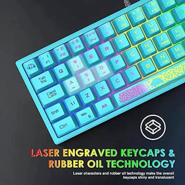 Alt view image 3 of 7 - 60% Gaming Keyboard and Mouse Combo Rainbow LED Backlit Keyboard with 61 Keys Membrane Mini Portable Ergonomic Design Ultralight Gaming Mouse 6400 DPI,Gaming Mouse Pad for Windows PC Gamers(Blue)