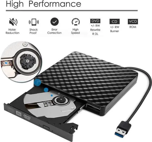 Alt view image 4 of 7 - External CD DVD Drive, USB 3.0 Portable CD/DVD +/-RW Drive Slim Optical Burner Writer Rewriter, High Speed Data Transfer for Laptop Notebook Desktop PC MAC OS Windows 7/8/10 (Black)