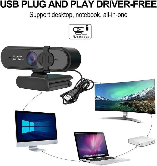Alt view image 3 of 7 - Web Camera Full HD 1080P/30FPS Webcam Live Streaming Camera with Noise Reduction Microphone,Autofocus & Privacy Cover,Highest Resolution 1920X1080,95-Degree FOV,2MP Camera for Zoom/Skype/Teams,Confere
