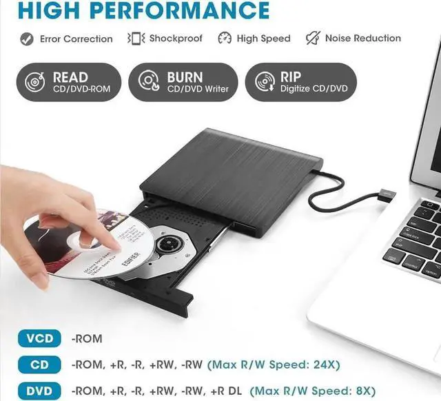 Alt view image 4 of 7 - ROOFULL External CD DVD Drive USB 3.0 Portable DVD & CD-ROM +/-RW Disc Drive Player Burner Reader Writer Rewriter Adapter Converter Compatible with Laptop PC Desktop Windows Mac Linux Computer
