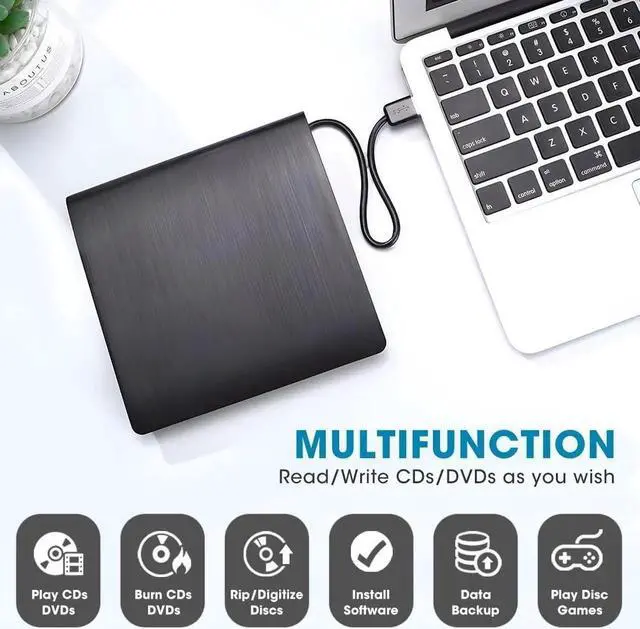 Alt view image 3 of 7 - ROOFULL External CD DVD Drive USB 3.0 Portable DVD & CD-ROM +/-RW Disc Drive Player Burner Reader Writer Rewriter Adapter Converter Compatible with Laptop PC Desktop Windows Mac Linux Computer