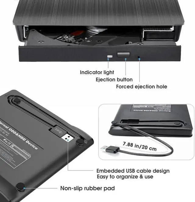 Alt view image 6 of 7 - ROOFULL External CD DVD Drive USB 3.0 Portable DVD & CD-ROM +/-RW Disc Drive Player Burner Reader Writer Rewriter Adapter Converter Compatible with Laptop PC Desktop Windows Mac Linux Computer