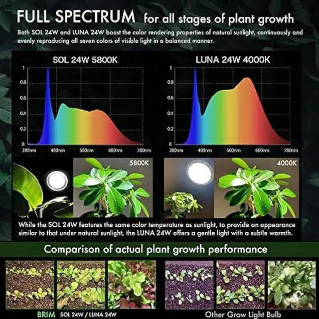 Alt view image 7 of 7 - BRIM Grow Light Bulb for Plants, High PPFD 1100mol/m²/s (1ft), Full Spectrum 24W (300W Equivalent) LED Grow Light Bulb, Grow Lights for Indoor Plants, E26 Grow Light Bulbs, 1-Pack (5800K, SOL 24W)