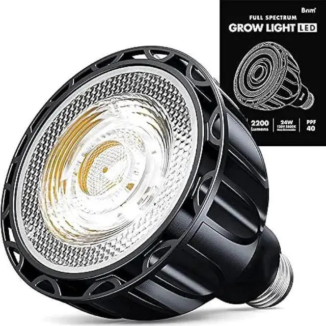 Main image of BRIM Grow Light Bulb for Plants, High PPFD 1100mol/m²/s (1ft), Full Spectrum 24W (300W Equivalent) LED Grow Light Bulb, Grow Lights for Indoor Plants, E26 Grow Light Bulbs, 1-Pack (5800K, SOL 24W)