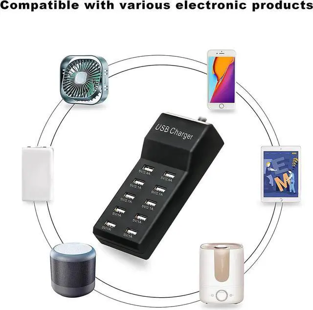 Alt view image 2 of 7 - USB Charger,5V 10A(50W) USB Charging Station with 10-Port Family-Sized Smart USB Ports for Multiple Devices Smart Phone Tablet Laptop Computer, for iPhone 15/14/13 Black