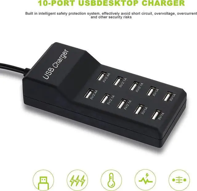 Alt view image 5 of 7 - USB Charger,5V 10A(50W) USB Charging Station with 10-Port Family-Sized Smart USB Ports for Multiple Devices Smart Phone Tablet Laptop Computer, for iPhone 15/14/13 Black