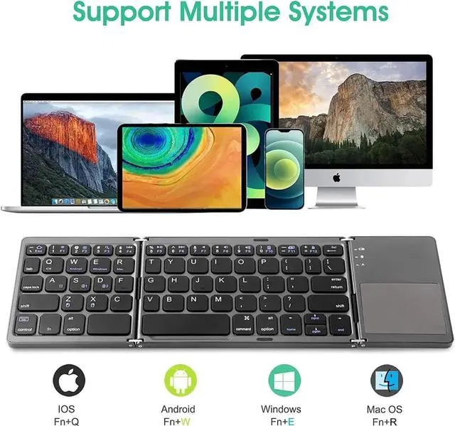 Alt view image 5 of 7 - Multi-Device Foldable Bluetooth Keyboard with Touchpad Rechargeable Dual-Mode(2.4G+BTx2) Wireless Keyboard with Holder, Portable Ultra Slim Folding Keyboard for Android Windows iOS Mac OS