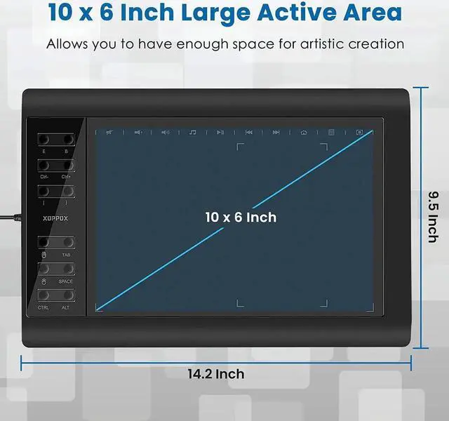 Alt view image 6 of 7 - XOPPOX Graphics Drawing Tablet 10 x 6 Inch Large Active Area with 8192 Levels Battery-Free Pen and 12 Hot Keys, Compatible with PC/Mac/Android OS for Painting, Design & Online Teaching