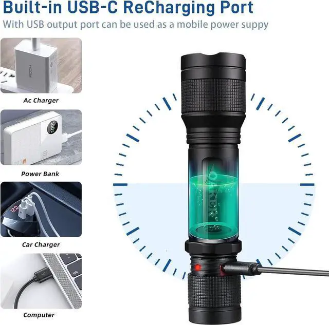 Alt view image 5 of 7 - XF2013 USB-C Rechargeable Flashlight 2000 Lumens,5 Light Modes LED Flashlight, Waterproof Hand light for Hiking Camping