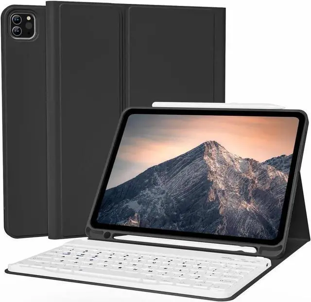 Main image of KVTVOU Keyboard Case for iPad Pro 11 Inch 4th Generation/Pro 3rd Gen/Pro 2nd Gen with Pencil Holder, Folio Detachable Wireless Bluetooth Keyboard & Flip Stand Case for iPad Pro 11 Inch, Black