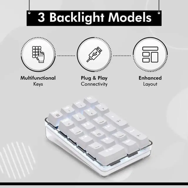 Alt view image 2 of 5 - Qisan Mechanical Numeric Keypad GATERON Blue Switch Wired Crystal Case White Backlit Gaming Keypad 21 Keys Mini Numpad Portable Mechanical Numpad Extended | Laptop Accessories | keypad for Computer