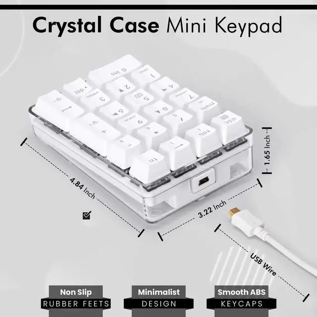 Alt view image 5 of 5 - Qisan Mechanical Numeric Keypad GATERON Blue Switch Wired Crystal Case White Backlit Gaming Keypad 21 Keys Mini Numpad Portable Mechanical Numpad Extended | Laptop Accessories | keypad for Computer