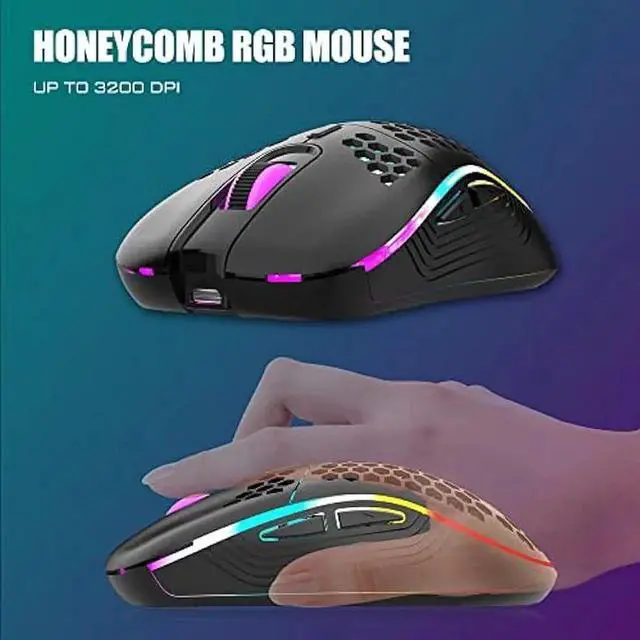 Alt view image 4 of 6 - RedThunder K84 Wireless Keyboard and Mouse Combo, Rainbow LED Backlit Rechargeable Battery, 75% Layout 84 Keys TKL Ultra Compact Gaming Keyboard & Lightweight 7200 DPI Honeycomb Optical Mouse (Black)