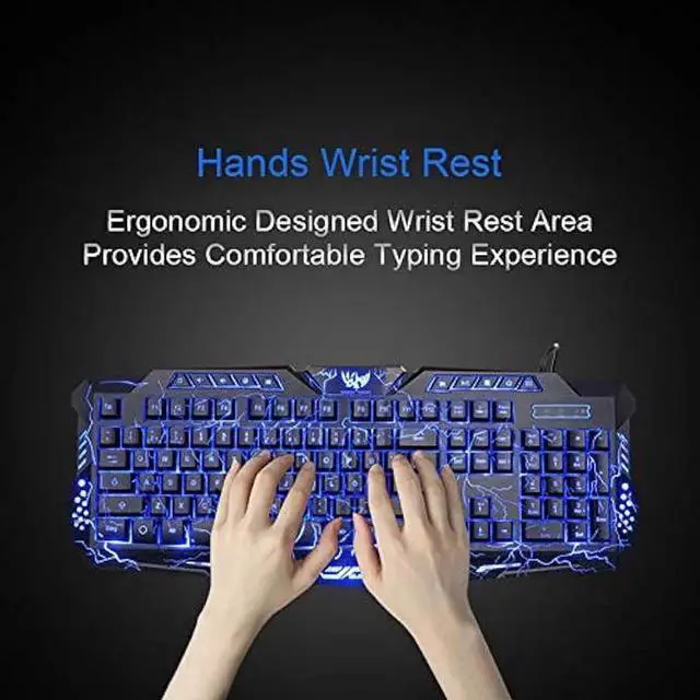 Alt view image 6 of 7 - BlueFinger Gaming Keyboard and Mouse,USB Wired Backlit Gaming Mouse and Keyboard Combo,Letters Glow, 3 Color Crack Backlit,Illumination Keyboard and Mouse Set for Game and Work